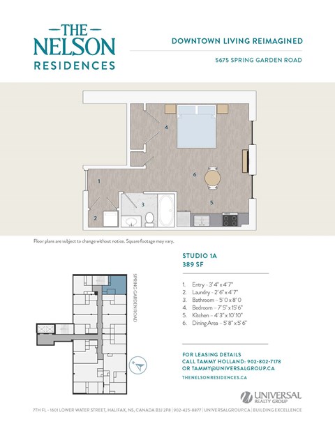 Floor plan for studio, 400 sqft